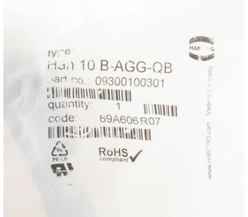 HARTING HAN 10 B-AGG-QB HAN10B-AGG-QB 09300100301 ! NEW ! 