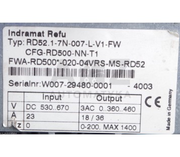 REXROTH INDRAMAT RD52.1-7N-007-L-V1-FW  RD5217N007LV1FW