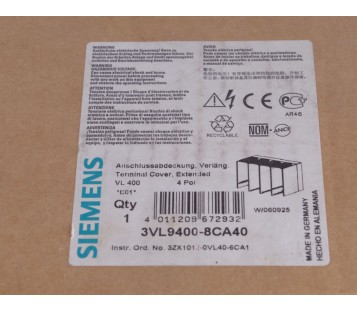 SIEMENS 3VL9400-8CA40 3VL94008CA40 VL400 TERMINAL COVER  ! NEW !