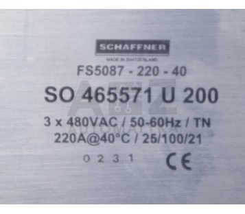 SCHAFFNER FS5087-220-40 SO 465571 U 200 AC LINE FILTER 3X480V 220A