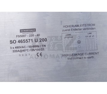 SCHAFFNER FS5087-220-40 SO 465571 U 200 AC LINE FILTER 3X480V 220A