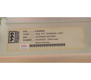 MAURER TISE TFT TERMINAL UNIT 203063 