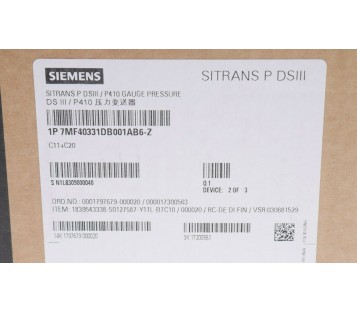 SIEMENES 7MF4033-1DB00-1AB6-Z SITRANS P DSIII P410 C11+C20