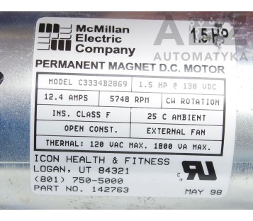 McMILLAN ELECTRIC COMPANY: DC MOTOR C3334B2869 1.5HP 130VDC 12.4A 5748rpm