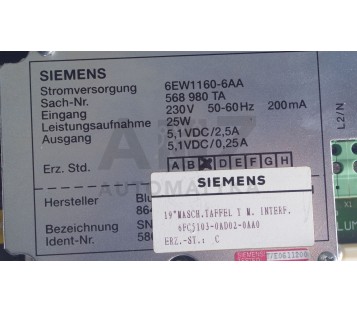 SIEMENS 19" KEYBOARD PANEL  6FC5103-0AD02-0AA0  6FC51030AD020AA0 + 6EW1160-6AA 