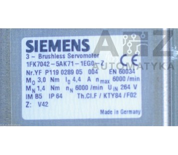 SIEMENS: SERVOMOTOR 1KF7042-5AK71-1EG0-Z ( 1FK70425AK711EG0Z )