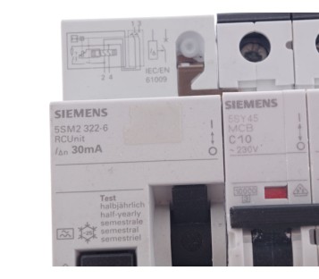 SIEMENS 5SM2 322-6 RCUNIT 30MA + C10 5SY45 MCB 5SY45MCB 
