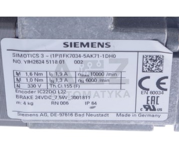 SIEMENS SIMOTICS 1FK7034-5AK71-1DH0  1FK70345AK711DH0