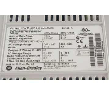 ALLEN BRADLEY 20AD8P0A0AYNANC0 20A D 8P0 A 0 AYNANC0