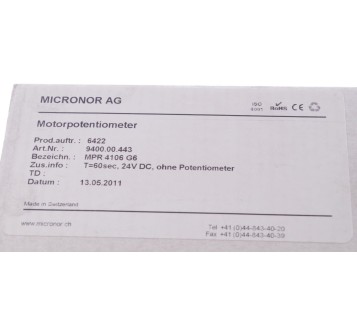 MICRONOR AG MOTORPOTENTIOMETER 6422 9400.00.443 940000443  MPR 4106 G6 ! NEW !