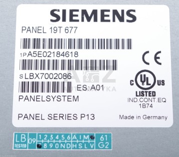 SIEMENS SIMATIC PANEL PC PANEL 19T 677 19T677 A5E02184618
