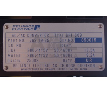 RELIANCE ELECTRIC AC/AC CONVERTOR GPI S09 762.19-35  7621935