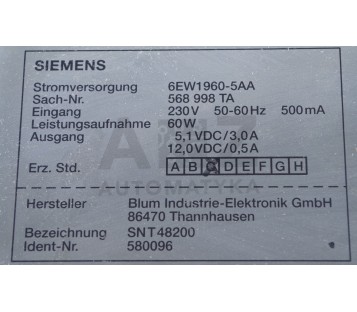 SIEMENS 19" FLACHBEDIENTAFEL FARBE 6FC5103-0AB03-0AA0  6FC51030AB030AA0 