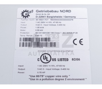NORDAC NORD AC VECTOR MC SK 550/1 FCT SK550/1FCT