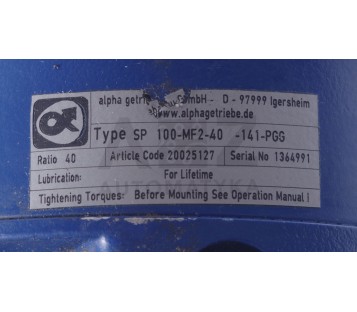 ALPHA  SP 100-MF2-40-141-PGG  SP100MF240141PGG  RATIO 40  20025127 
