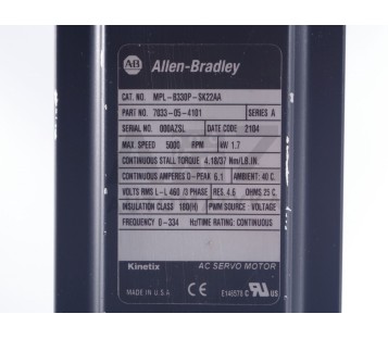 ALLEN BRADLEY MPL-B330P-SK22AA MPLB330PSK22AA 7033-05-4101 AC SERVO MOTOR