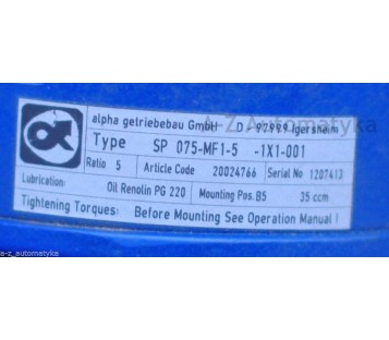 ALPHA SP-075-MF1-5-1X1-001 GEARHEAD i:5  ( SP075SMF151X1001 )