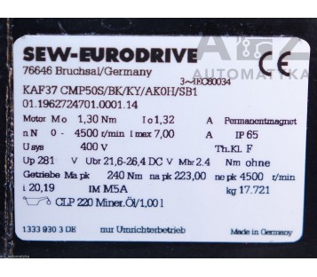 SEW EURODRIVE KAF37 CMP50S/BK/KY/AK0H/SB1 240Nm 223rpm  ! NEW !