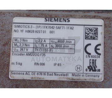 SIEMENS SIMOTICS 3  1FK7042-5AF71-1FA2  1FK70425AF711FA2 