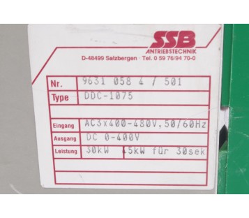 CONTROL TECHNIQUES SSB MENTOR II DDC-1075 DDC1075 96310584/501 30kW/45kW