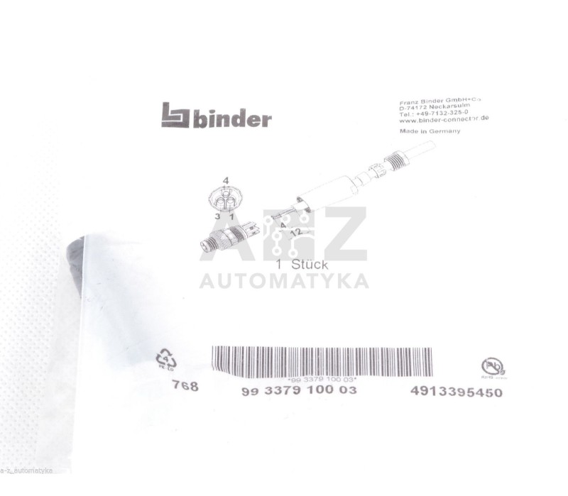 BINDER 768 99 3379 100 03 4913395450 76899337910003 Male Cable Connecto ! NEW ! 
