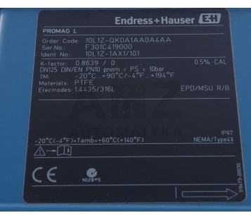 ENDRESS + HAUSER PROMAG L 10L1Z-QK0A1AA0A4AA  10L1ZQK0A1AA0A4AA  