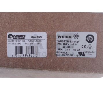 WEISS CONRAD WUSTTR 63/1124 WUSTTR631124  530398 63VA Transformer 230V/2 ! NEW !