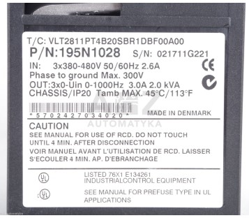 DANFOSS VLT 2800 VLT2800 VLT2811PT4B20SBR1DBF00A00 195N1028 