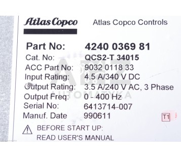 ATLAS COPCO 4240 0369 81 4240036981 QCS2-T 34015 QCS2T34015 