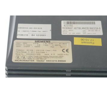 SIEMENS 6SE3216-8BB40 6SE32168BB40