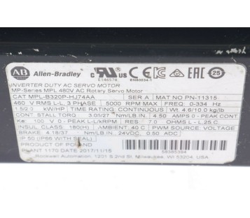 ALLEN BRADLEY MPL-B320P-HJ74AA MPLB320PHJ74AA 