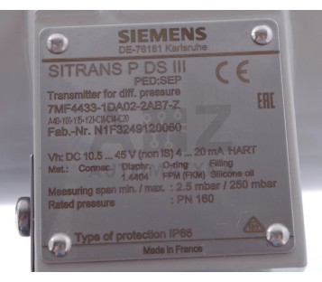 SIEMENS SITRANS P DSIII 1P 7MF44331DA022AB7-Z  1P7MF44331DA022AB7Z N1F32 ! NEW !