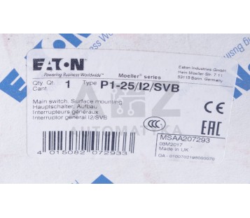 EATON MOELLER P1-25 P125 P1-25/I2/SVB P125I2SVB   ! NEW !
