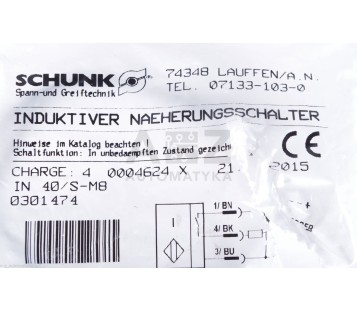 SCHUNK INDUKTIVER NAEHERUNGSSCHALTER IN 40/S-M8  40SM8 ! NEW !