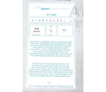 LAUER AIO OPEN AUTOMATION  PC-UNIT A100C6CAKI A 100C6CAKI