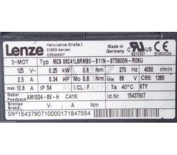LENZE MCS 06C41LSRMB0-B11N-ST5S00N-R0SU 15437907  C86: 1386 AM1024-8V-H 