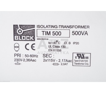BLOCK ISOLATING-TRANSFORMER TIM 500 TIM500 500VA 230V Isolating transfor ! NEW !
