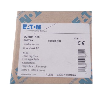 EATON BZMB1-A80  BZMB1A80 109729 Circuit Breaker 80A 3P 25kA ! NEW ! 