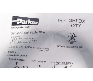 PARKER P8S-GRFDX  P8SGRFDX  Pneumatic Electronic Sensor REED, CABLE 10M ! NEW ! 