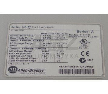 ALLEN BRADLEY POWERFLEX 20B C 015A 0 AYNANC0  20BC015A0AYNANC0 