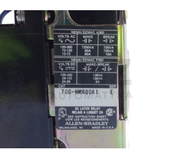 ALLEN BRADLEY NM AC RELAY BULLETIN 700 700-NM600A1 700NM600A1 ! NEW !