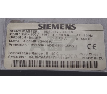 SIEMENS MICRO MASTER 6SE3117-3DC40  6SE31173DC40 !BROKEN CASING!!