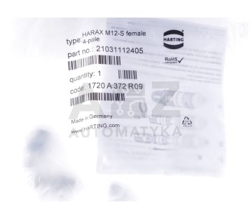 HARTING  HARAX M12-S FEMALE 4-POLE PLUG 21031112405 1720 A 372 R 09 ! NEW !
