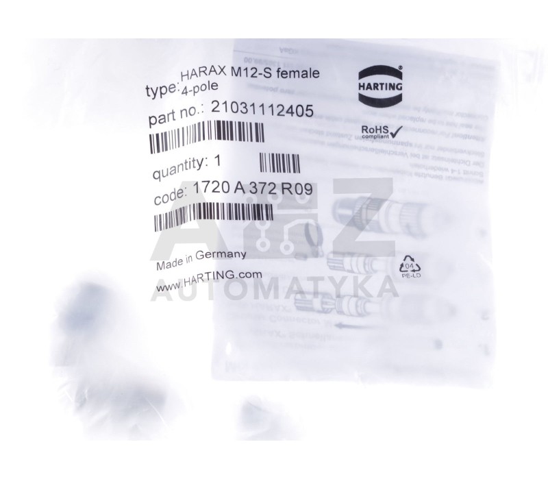HARTING  HARAX M12-S FEMALE 4-POLE PLUG 21031112405 1720 A 372 R 09 ! NEW !