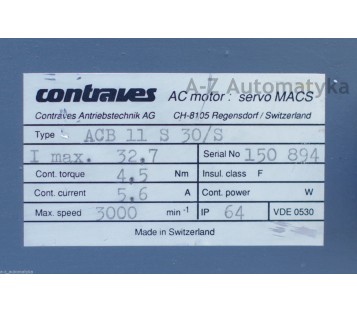 CONTRAVES: AC MOTOR SERVO MACS  ACB 11 S 30/S ( ACB11S30/S  ACB-11-S-30/S )