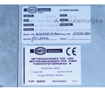 DIETZ ELECTRONIC VECTORDRIVE VVVF DSV5444 ML2 DSV5444-40/400