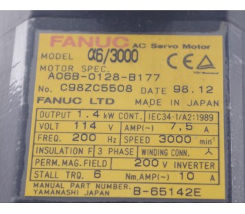 FANUC AC SERVO MOTOR  A06B-0128-B177  A06B0128B177   