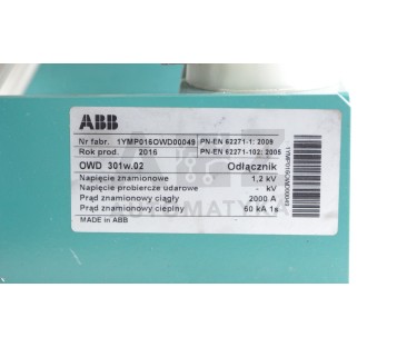 ABB OWD 301W.02 1YMP016OWD00049 Indoor disconnector OWD 1,2kV 2000A 