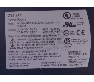 PULS DIMENSION POWER SUPPLY CS5 CS5.241 CS5241 