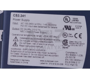 PULS DIMENSION POWER SUPPLY CS3 CS3.241 CS3241 